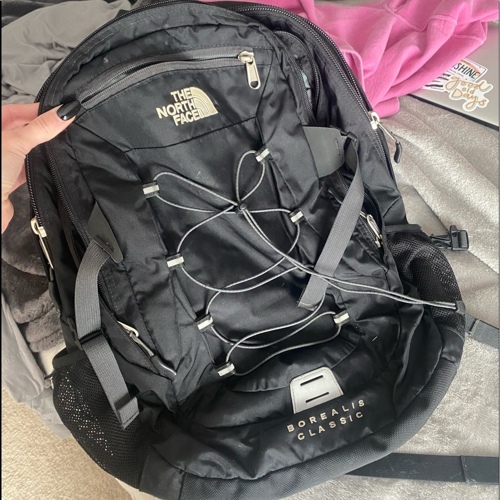 black north face back pack